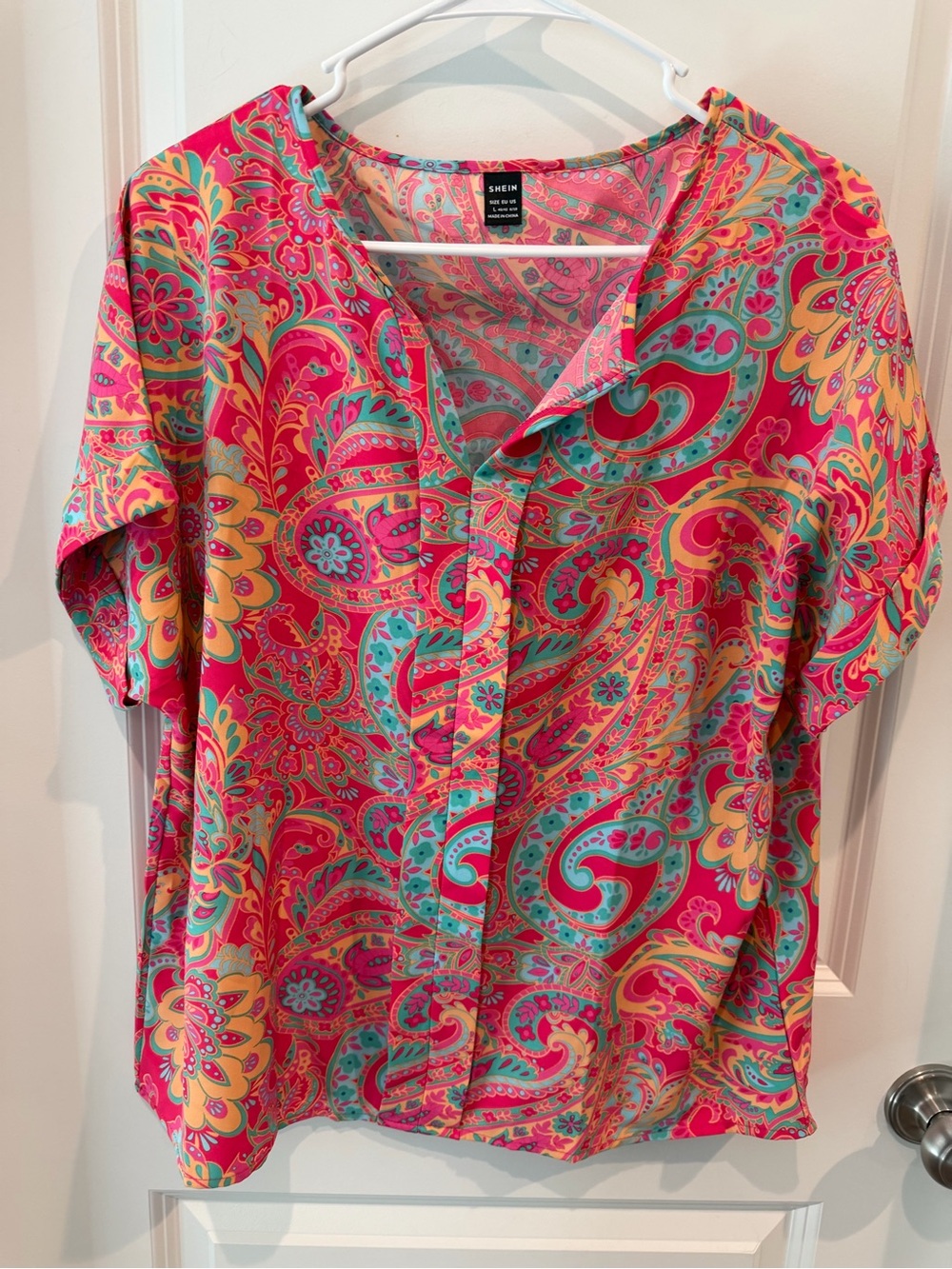 SHEIN Pink Paisley Short Sleeve Blouse Size Large